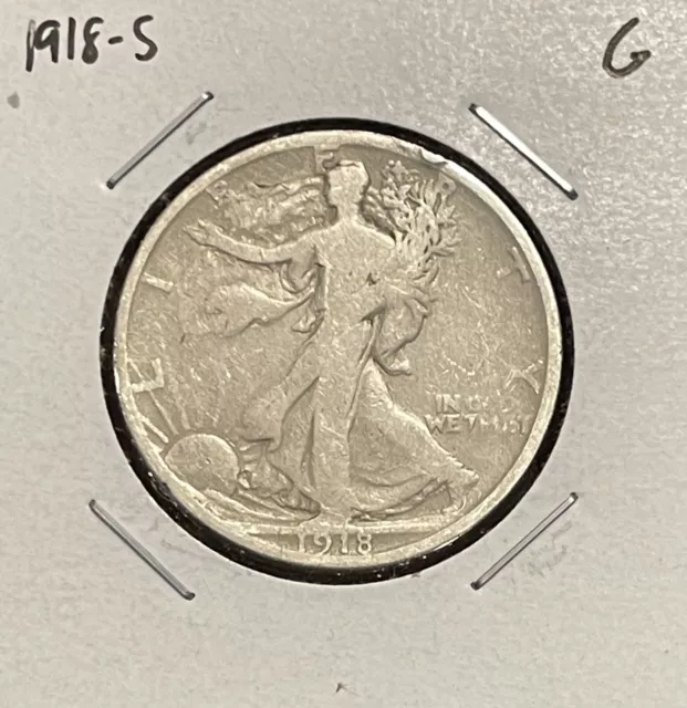 1918-S Walking Liberty Half Dollar - G - Good - 90% Silver