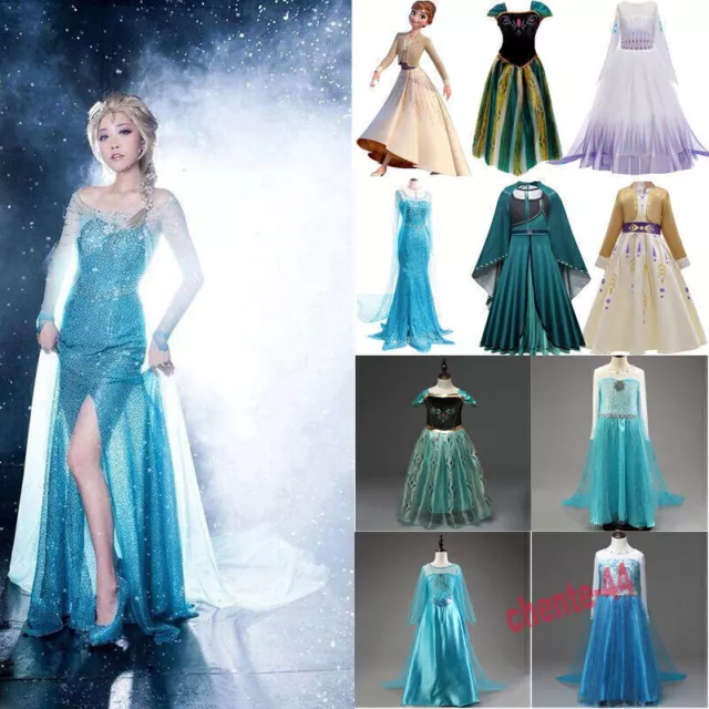 Elsa Anna Princess Dresses Costume Fancy Dress Kids Girls Womens Adult Children