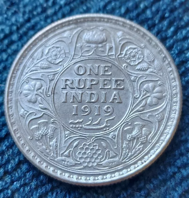 Moneda de plata 1919 King George V India una rupia: Calcuta como nueva: casi perfecta