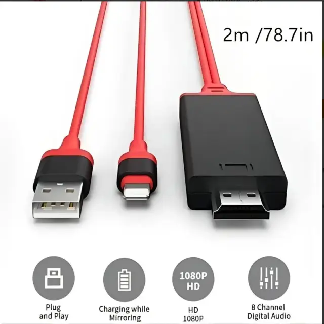 Adapter USB Charger Cable For iPhone Screen To HDMI Digital TV 1080P Converter