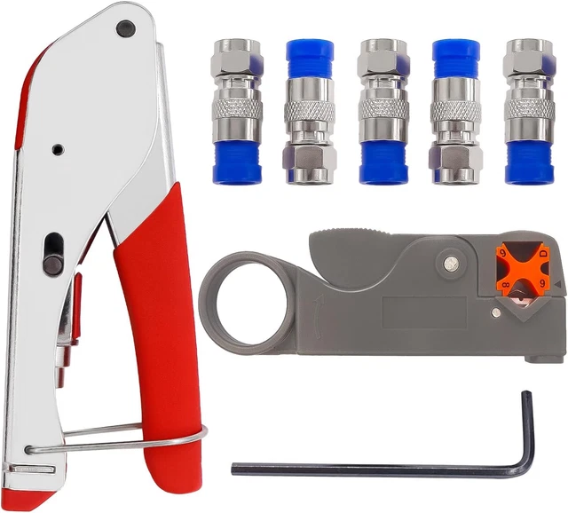RG59 RG6 Coax Cable Crimper Tool Kit Coaxial Compression Tool Fitting Wire Strip