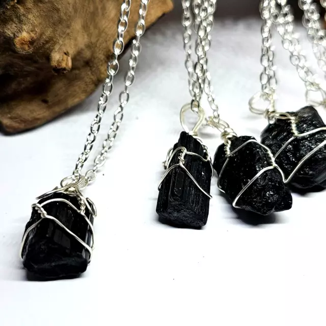 Raw Wired Black Tourmaline Pendant Necklace Real Gemstone Anxiety Protection 2