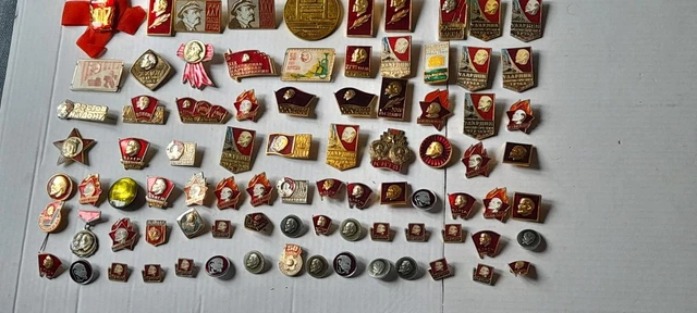 BIG COLLECTION OF 85 Soviet era period vintage Communist badges with ...