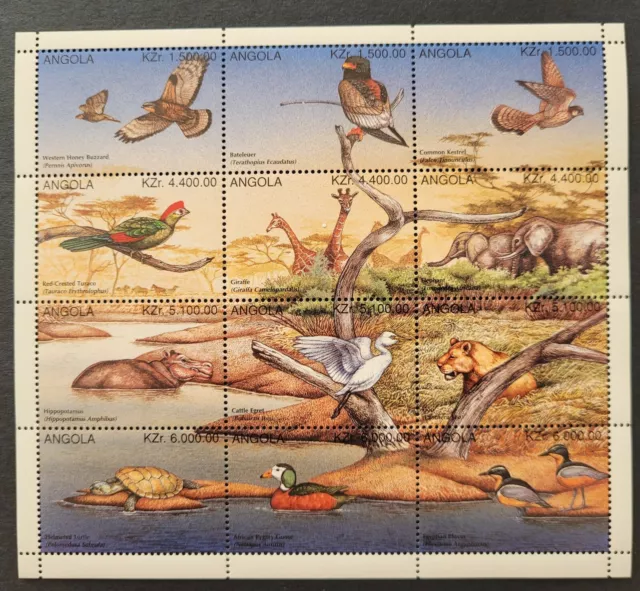 Angola 1996 / African  Fauna - Birds, Giraffe, Elephant, Lion  / 12 v ms