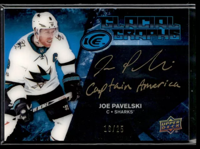 2019-20 UD Ice Glacial Graphs Inscribed Captain America Joe Pavelski Auto 16/25