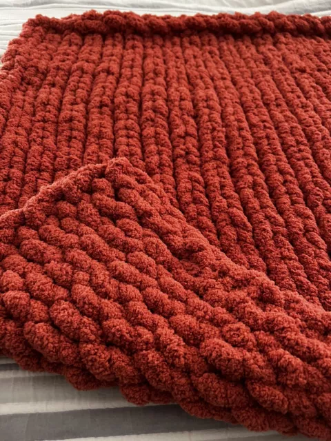 *** Fall Color Baby  Or Lap Cozy Chunky Handmade Knitted Blanket 100% Polyester