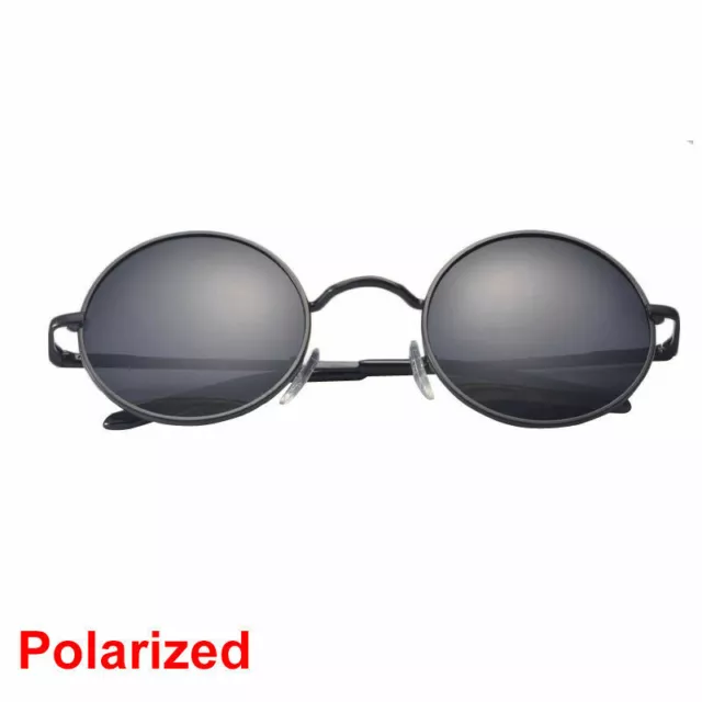 POLARIZED Black John Lennon Retro Round Mirrored Glasses Sunglasses