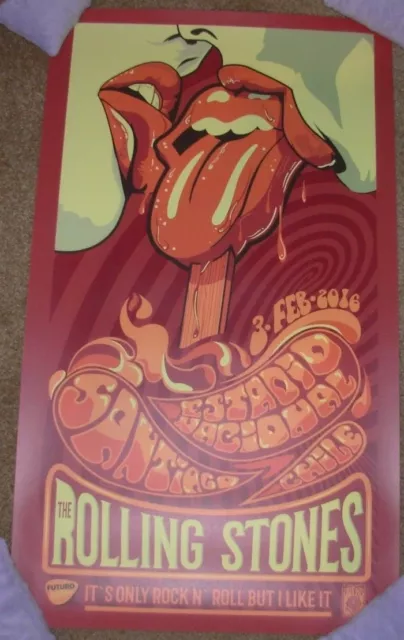 ROLLING STONES concert poster print SANTIAGO CHILE 2-3-16 2016 Lithograph F