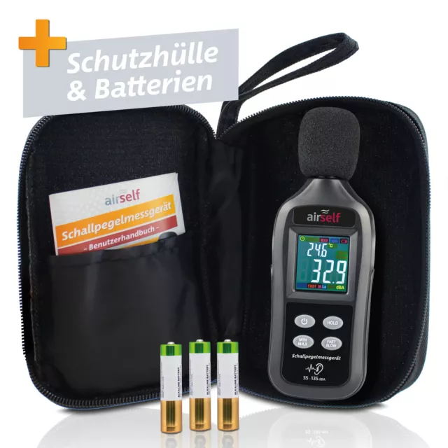 Schallpegelmessgerät inkl. Thermometer ✅ 2-in-1, inkl. Batterien und Schutzhülle 3