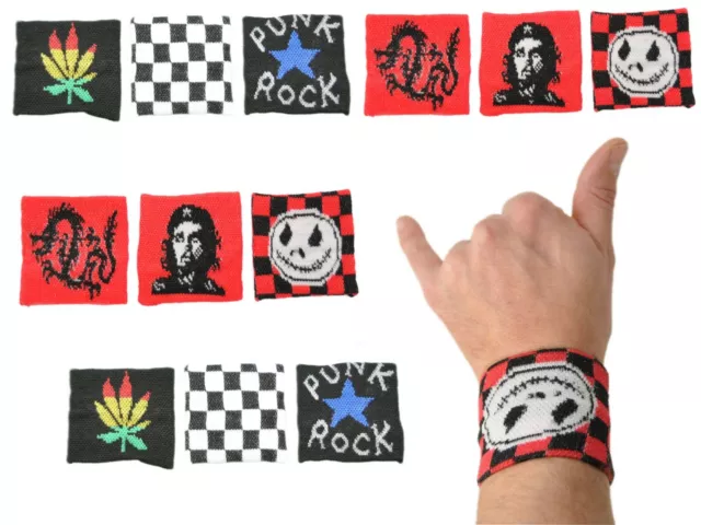 12 x Schweißband Festival Style Punk Rock Death Kiss Che Karo Totenkopf Armband