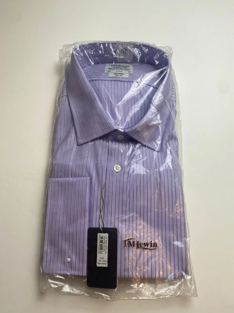 T.M. Camicia Lewin viola a righe 20"" - 38"" vestibilità regolare doppio polsino NON FERRO NUOVA