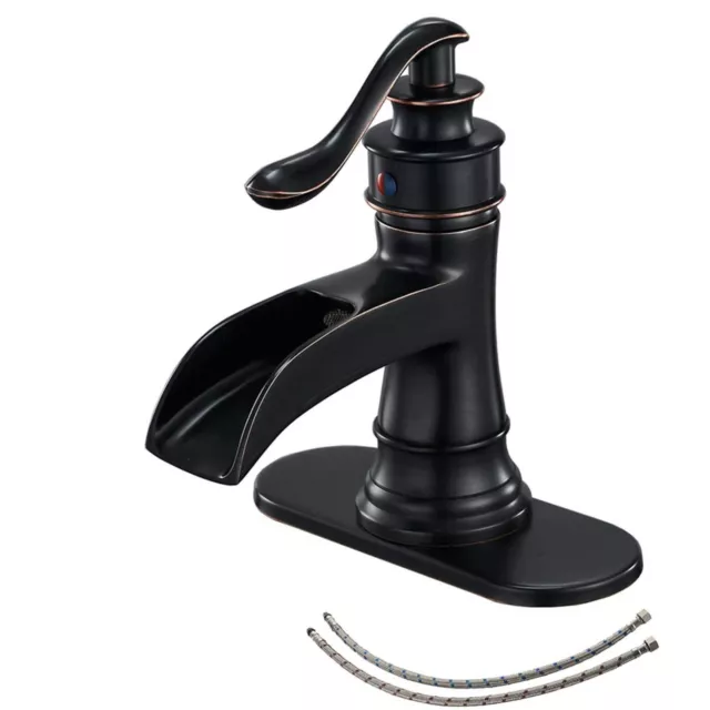 Oil Rubbed Bronze Bathroom Sink Faucet Waterfall Single Handle Vanity Mixer Taps