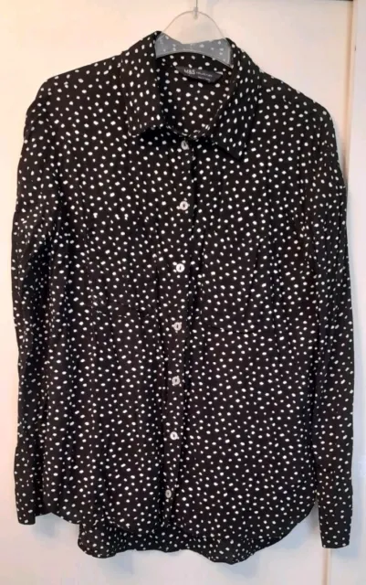 M&S Ladies Black & White Spotte Long Sleeve Button Up Blouse Size 10