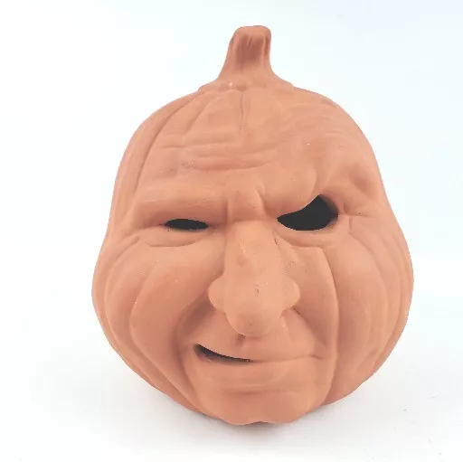 VTG Terracotta Clay JACK O LANTERN Pumpkin Halloween Scowling Face