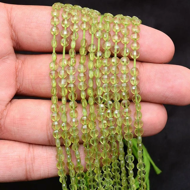 AAA Naturel Péridot Gemme 3mm-4mm Pièce Forme Checker Coupe Facettes Perles 33cm 2