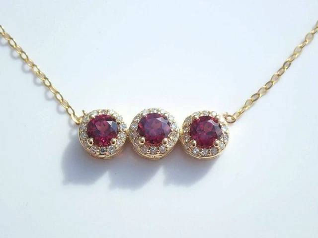2.70Ct Round Cut Red Ruby Bar Women's Pendant 14K Yellow Gold Finish Free Chain