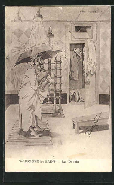 CPA Illustrator St-Honoré-les-Bains, La Douche, Humorous Representation for