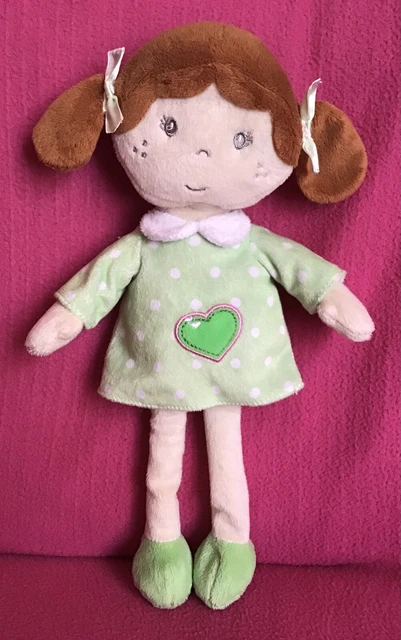 Sainsbury’s Brown Haired Rag Doll In Green Dress With Heart Soft Plush Toy 8-12”