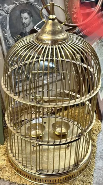 Lovely Antique Brass Bird Cage Pat. Dates 1869, 1872, 1881 Original Feeders  Nice