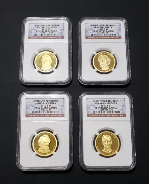 2010 S Ngc Pf69 Ucam Presidential Dollar 4 Coin Set-13Th, 14Th, 15Th And 16Th .