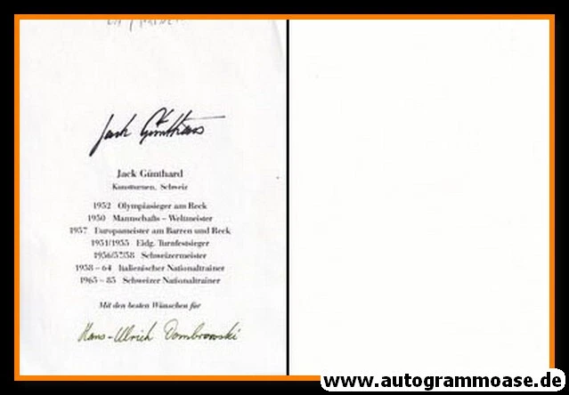 Autograph Turnen | Jack GÜNTHARD (OS-Gold 1952 Schweiz)
