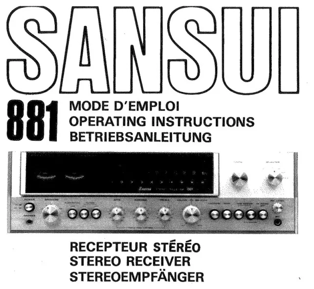 SANSUI 881 Stereo Receiver owners manual