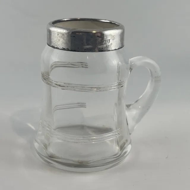 Antique Miniature Glass Sterling Silver Whisky Tot Tankard Jug Rare London 1889