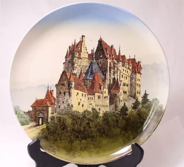 Large Antique Mettlach Wall Plate/Plaque #1044/95 PUG  Eltz Castle c.1900