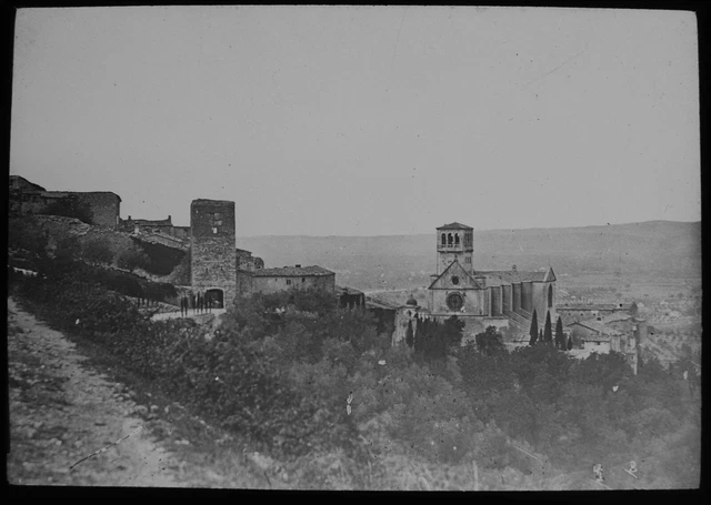ANTIQUE Magic Lantern Slide BASILICA OF SAN FRANCESCO ASSISI C1910 PHOTO ITALY