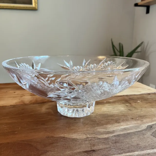 Shannon Cut Crystal Footed Centerpiece Bowl Floral Daisy Large 13"x5" Vintage