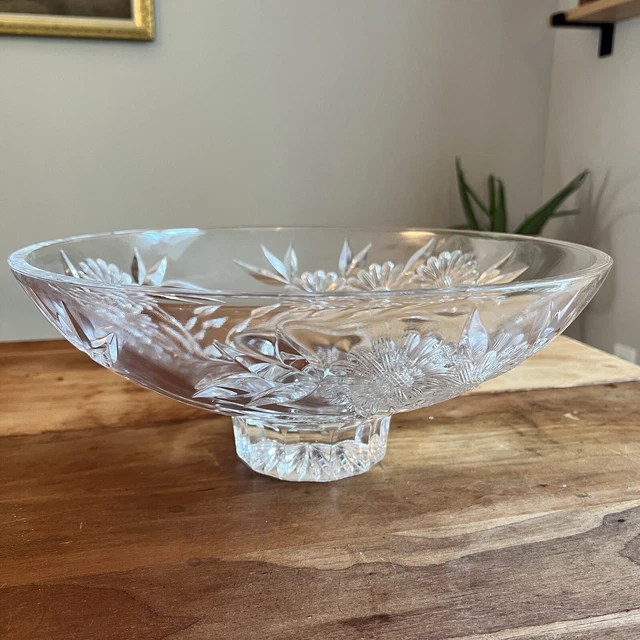 Shannon Cut Crystal Footed Centerpiece Bowl Floral Daisy Large 13"x5" Vintage