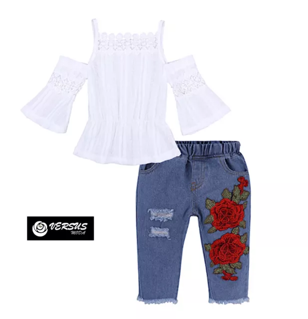 Maglia Bambina Top Spalle Scoperte e Jeans Girl T-shirt and Denim SETCH13