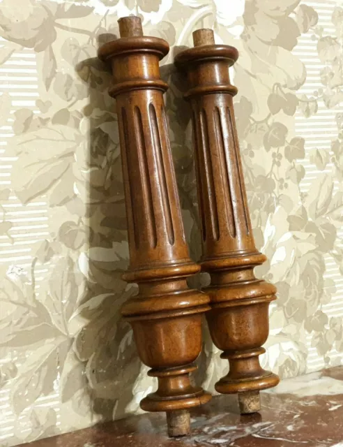 Pair spindle baluster wood turned column Antique french architectural salvage