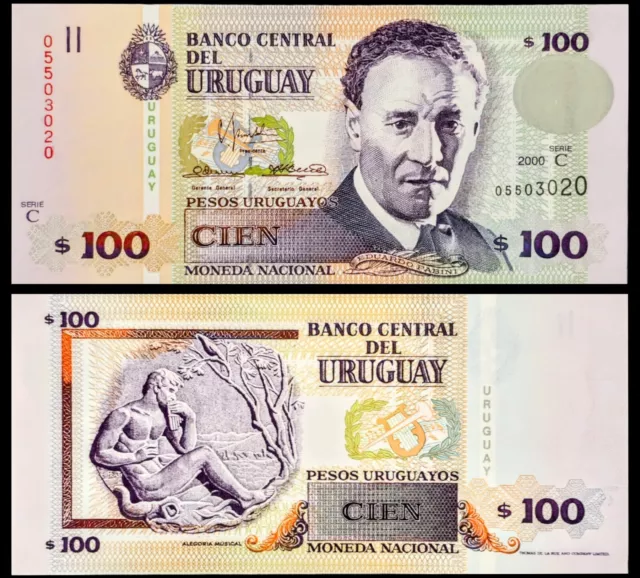 2000 Uruguay 100 Pesos Uruguayos Banknote, Eduardo Fabini, Musical Allegory