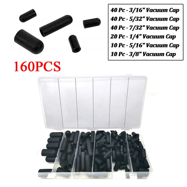 160PCS 3/16"- 3/8" Carburetor & Vacuum Line Hose Rubber Boot Cap Assortment Kit