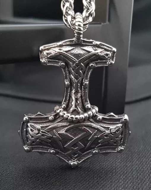 Wikinger Thors Hammer Anhänger Edelstahl Kette Mjolnir Herren Schmuck Biker K26