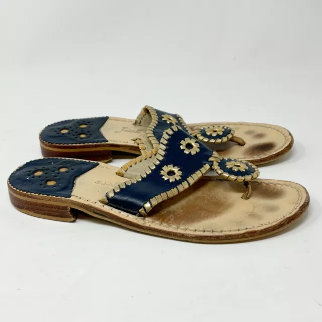 JACK ROGERS Women’s Navy Blue / Gold NAVAJO Flip Flop Leather Sandal Size 7