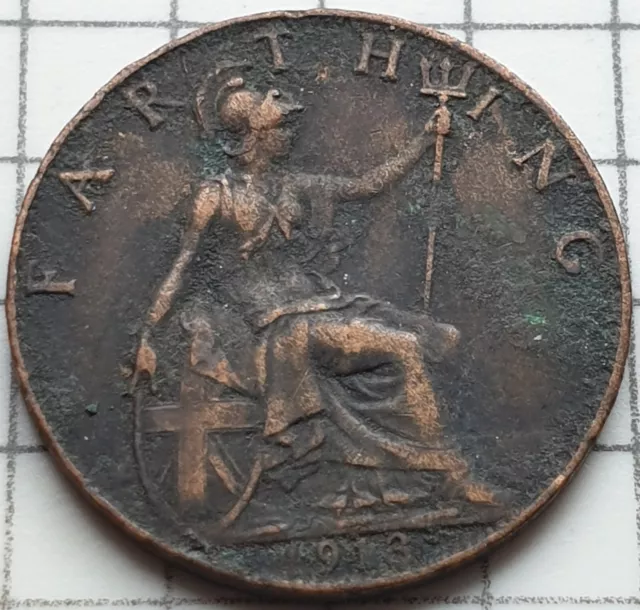 Great Britain GEORGE V FARTHING COIN 1913