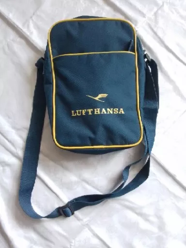 Lufthansa Umhängetasche, Schultertasche, Tasche blau/gelb Verstellbar Vintage