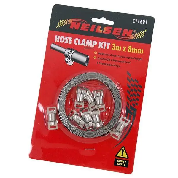 3 meter X 8 mm Hose / Pipe Clamp Kit - with 8 tension clamps Make your own size