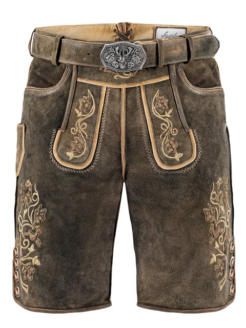 Pantaloni folcloristici in pelle corti Dominik nocciola