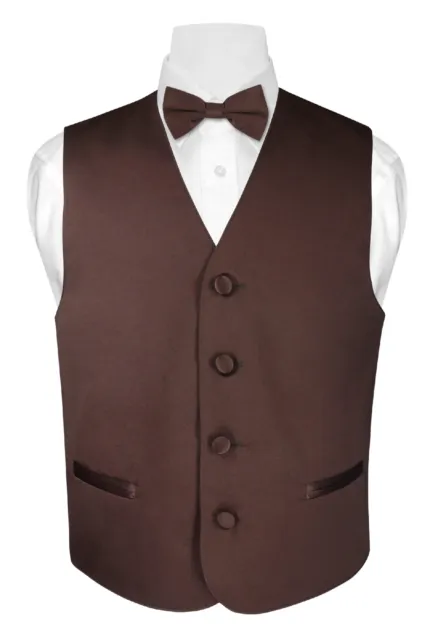 BOY'S Dress Vest & BOW Tie Solid CHOCOLATE BROWN Color Boys BowTie Set for Suit