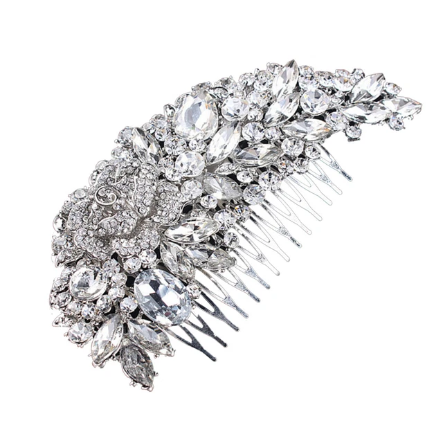 Pettine Clip Sposa Argento Con Strass - Accessorio Capelli Matrimonio Donna - Foto 9