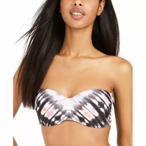 MSRP $44 Bar III INK-DYE Bandeau Bikini Swim Top Charcoal Size M (DEFECT)