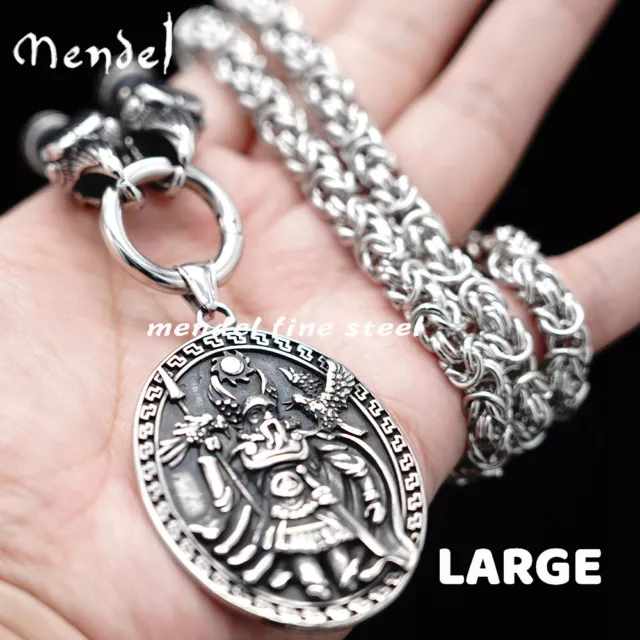 MENDEL Stainless Steel 30 Inch Viking Odin Raven Wolf Pendant Necklace Men Chain