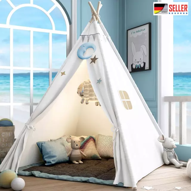 Tipi Spielzelt Zelt für Kinder 100% Baumwolle Kinderzelt Tipi Zelt hoch Faltbar