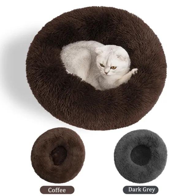 Pet Dog Cat Bed Donut Plush Fluffy Soft Warm Calming Bed Sleeping Kennel Nest 11
