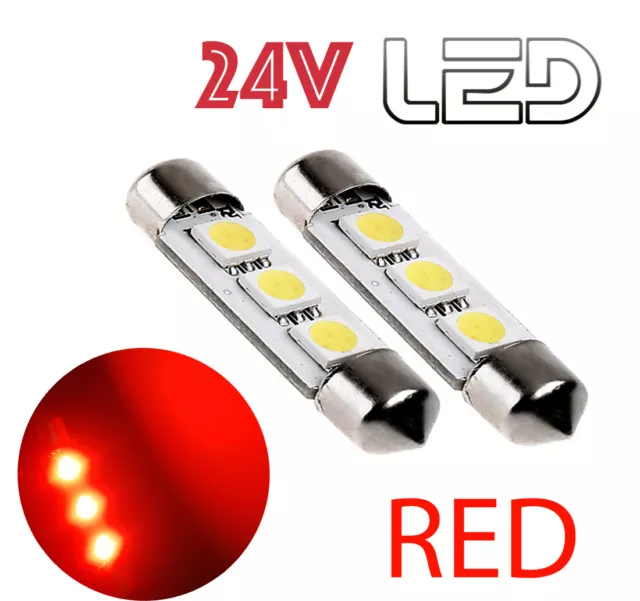 2 Ampoules 24V navette LED ROUGE C5W 36mm  Camion Pour SCANIA VOLVO RENAULT  MAN