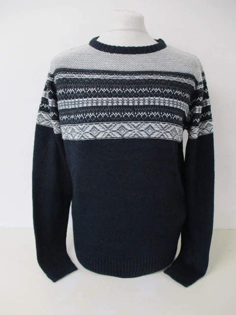 Fairisle Icelandic Sweater, LIVERGY Jumper, Black, Medium, To Fit 44" Chest