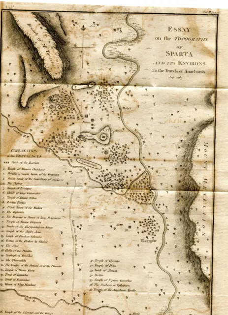 1783 Map Topography Of Sparta Travels Of Anarchasis  Greece By T Cook 14 X 9 In